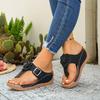 Women's Floral Wedge Sandals Thong Strap Buckle Casual Slip On Summer Comfortable Platform Sandals