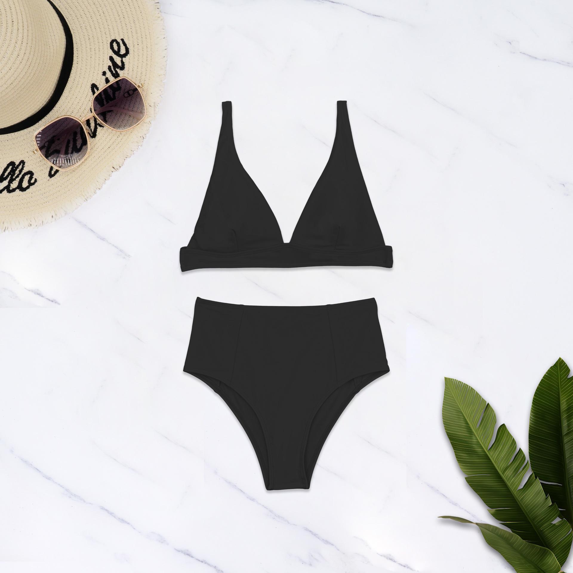 

Новый однотонный раздельный купальник бикини с высокой талией S чёрный