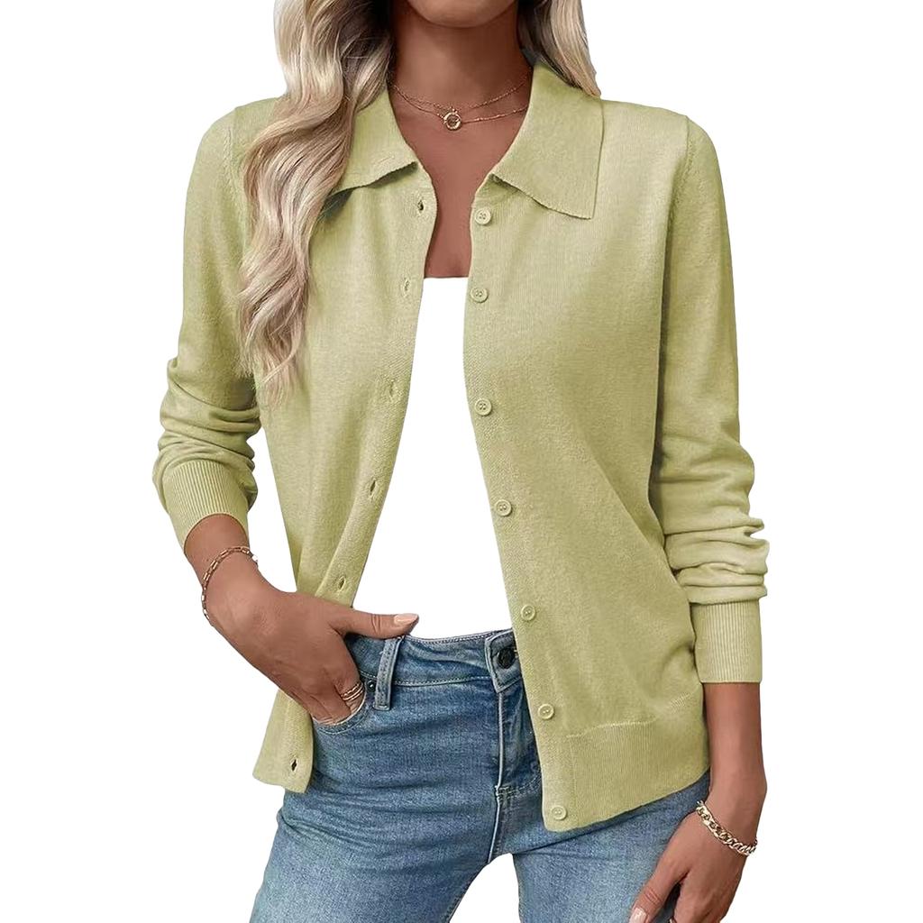 Cardigan da Donna a Manica Lunga con Collo a Revers, Top Versatile Colorato Slim Fit per l'Uso Quotidiano