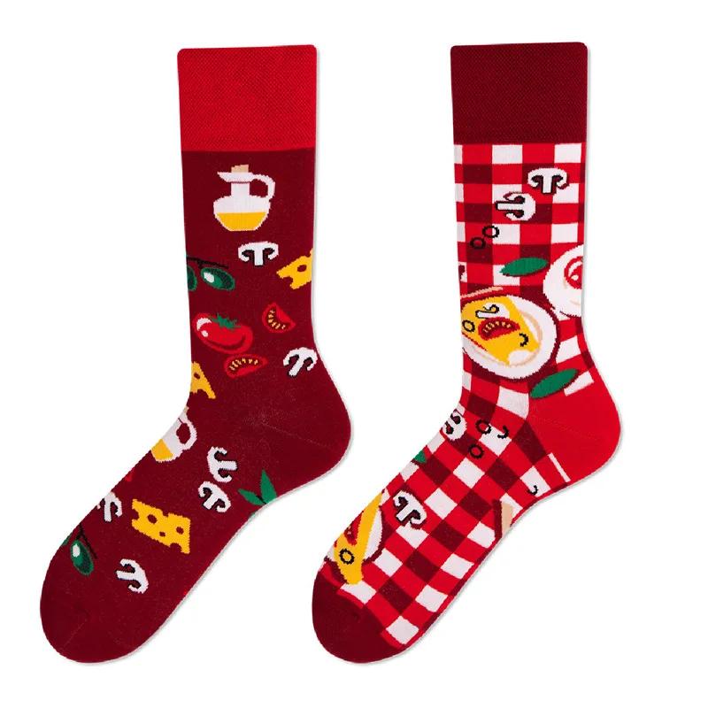 New Creative Couple AB Asymmetric Trendy Socks Fashionable Personalized Trendy Cartoon Jacquard Long Tube Cotton Socks