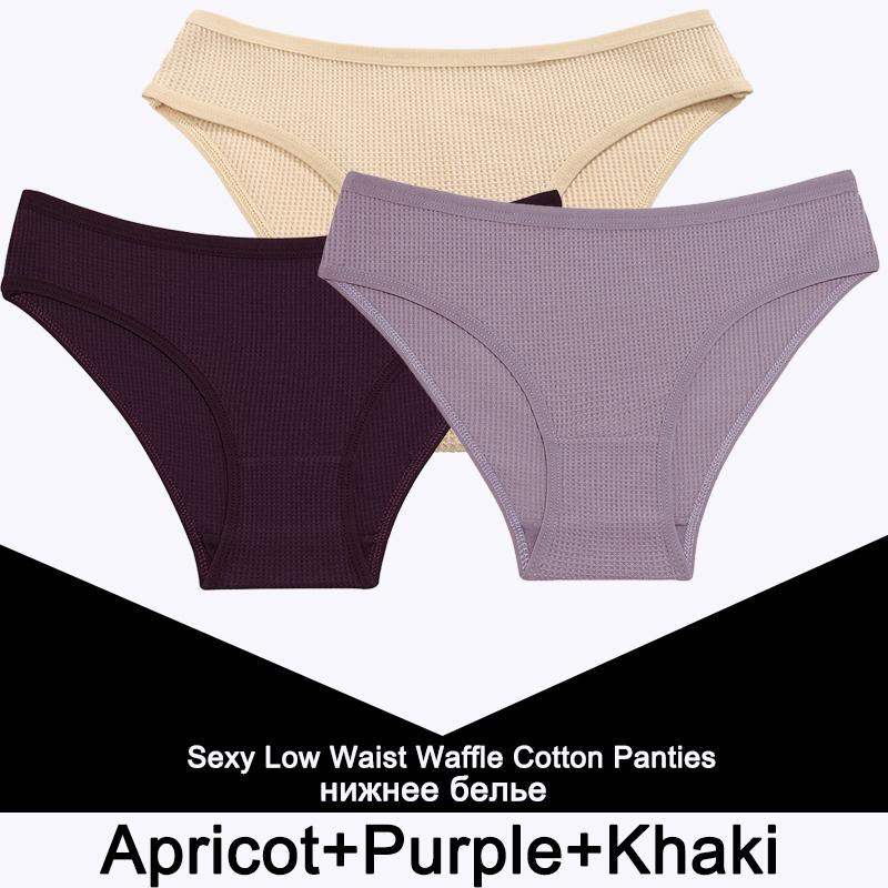 3PCS/Set Damen Waffel Baumwolle Slips Sexy Dessous Damen Unterwäsche Unterhose Slips Mädchen Einfarbige Intime Slips Für Frau
