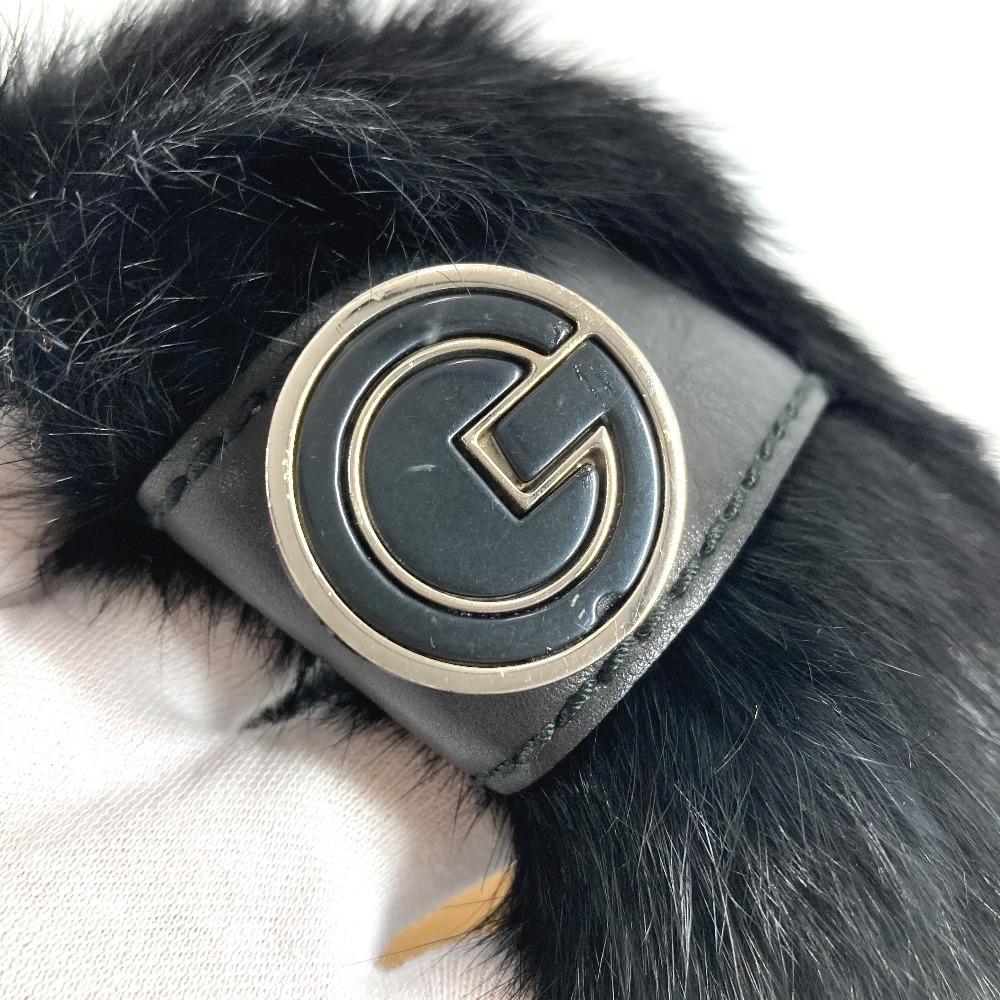 GUCCI 185746 G logo Fur tippet  Scarf fur Black