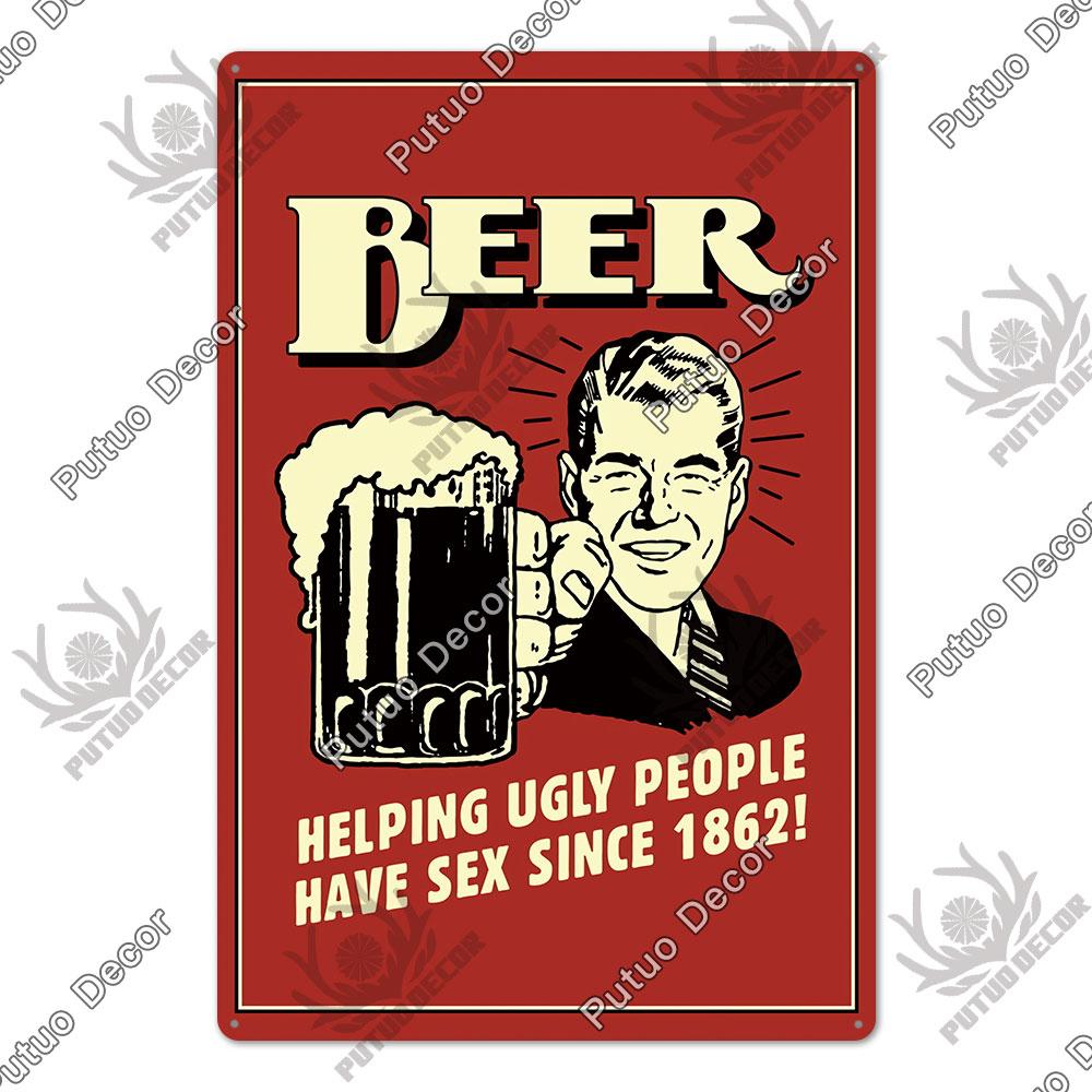 Putuo Decor Funny Beer Metal Sign Vintage Plaque Tin Sign Alcohol Drinker Sign for Bar Pub Club Man Cave Kitchen Wall Decoration