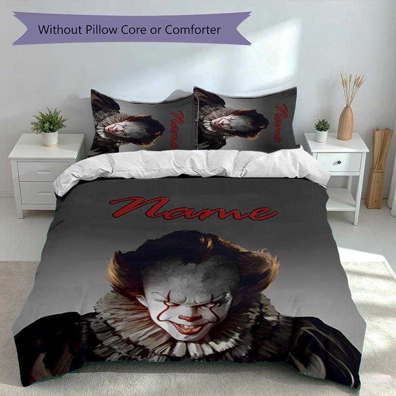 3pcs Custom Name Pennywise the Dancing Clown Bedding Set,Includes 1 Duvet Cover and 2 Pillowcases,All-season Bedroom Decor