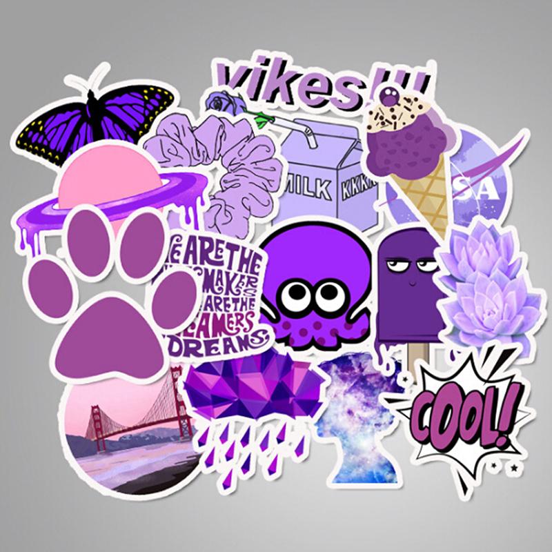 50Pcs Cartoon Purple Stickers Diy Suitcase Laptop Guitar Bicycle Car Decals