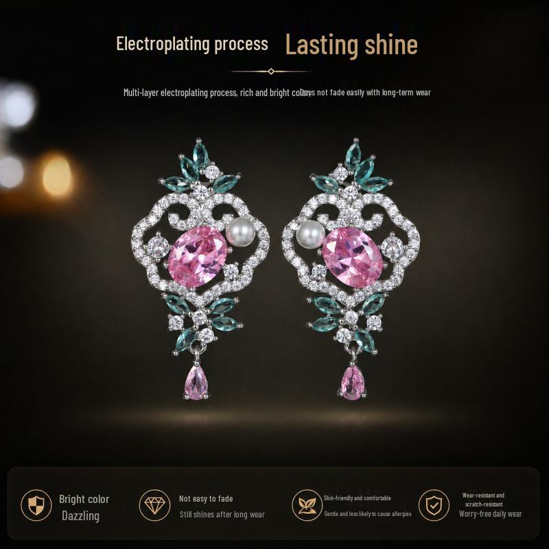 Elegant Chinese-Style Zircon-Inlaid Summer Earrings with S925 Silver Needles