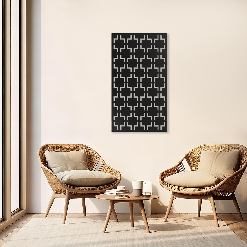 Modern Geometric Laser-Cut Privacy Screen Panel, Decorativ Room Divider, Garden Patio Fence Partition, Black Steel Mesh Design