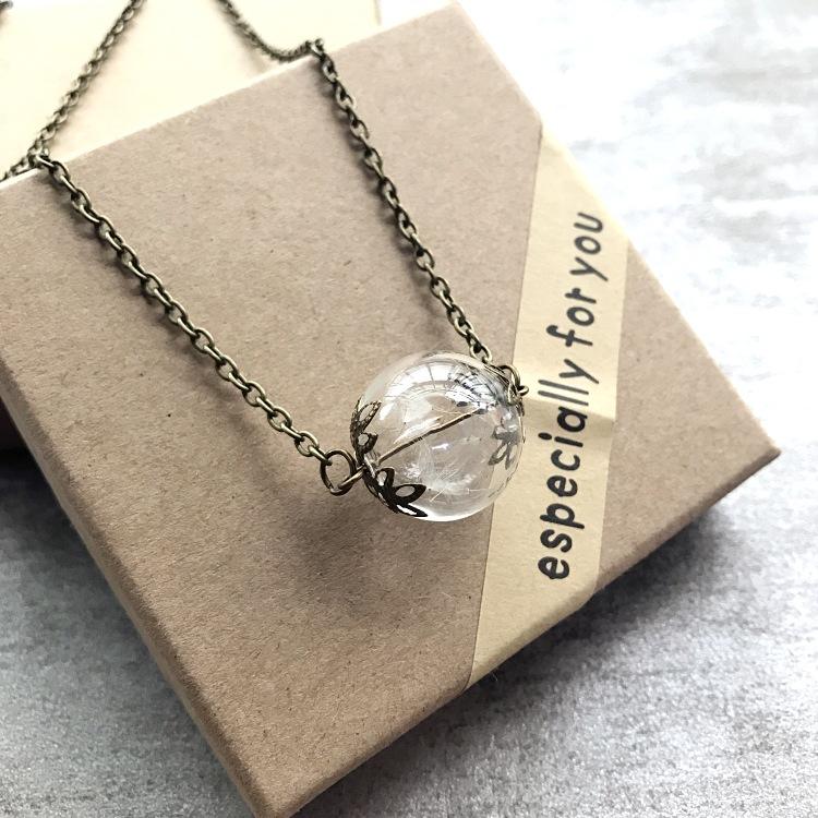 Retro and beautiful dandelion necklace plant dried flower glass ball pendant men's and women's collarbone sweater chain with accessories