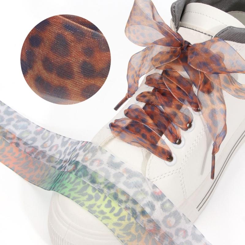 Leopard Print Sheer Shoe Laces 2.5cmX120cm Wide Flat Shoelaces Anti Slip Sneakers Shoe Lace Replacement For Men Women