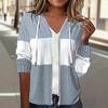Color Block Zip-up Hoodie Jacket, Casual Long Sleeve Drawstring Ribbed Jacket For Spring & Fall, Women's Clothing