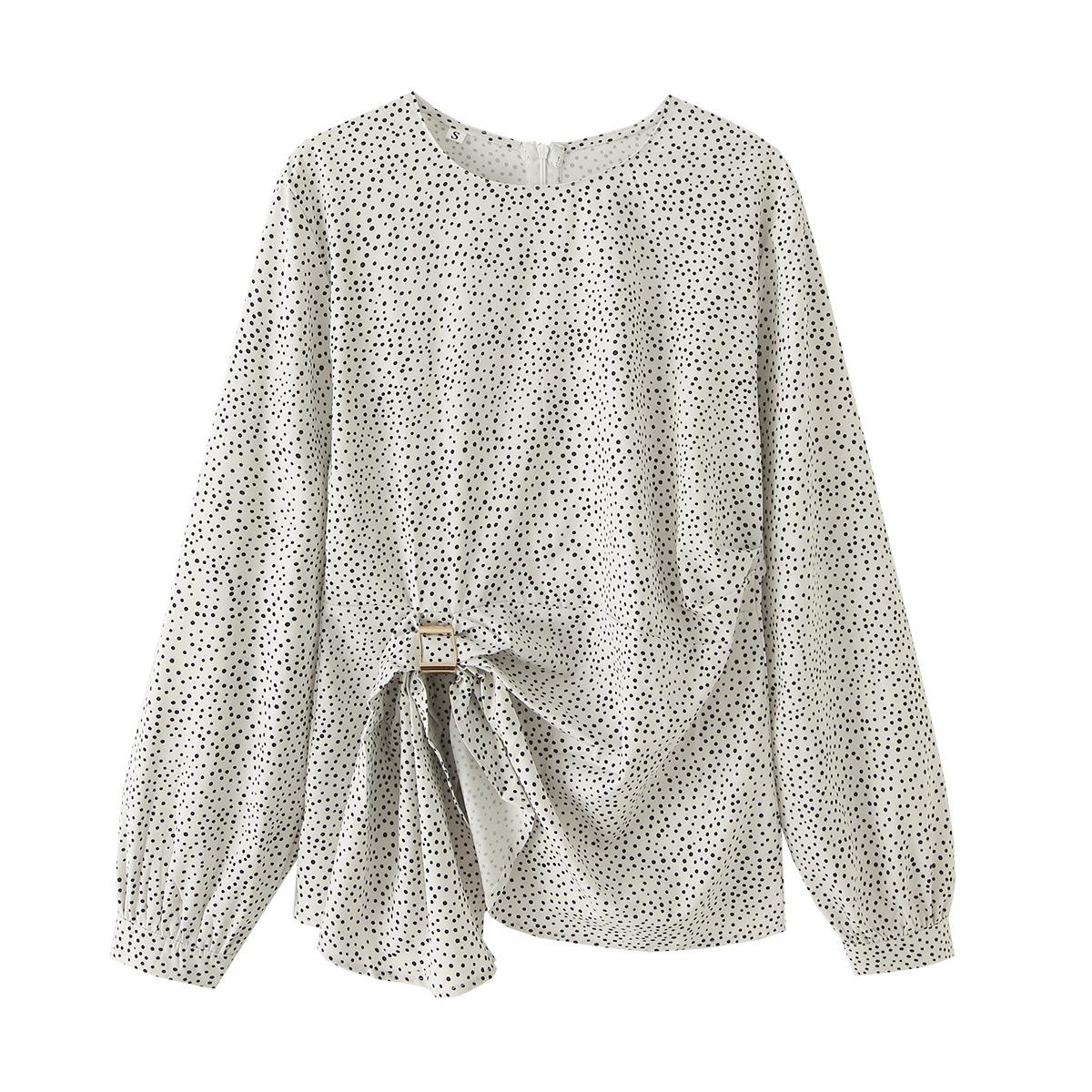 

2025 Spring Women s Tie-up Long-sleeved Top with Metal Buckle Large