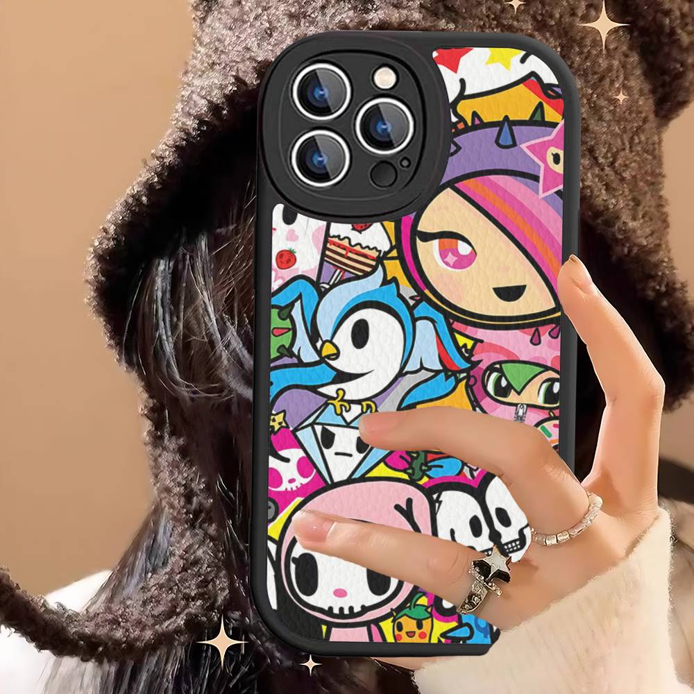 Character T-tokidoki Leather Phone Case For IPhone 16 16e 15 14 13 12 11 Pro Max Plus Mini Cover