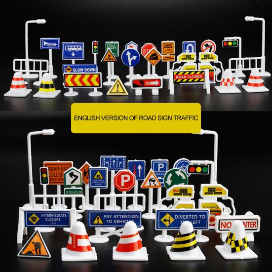 56Pcs/Set Eye-catching Compact Premium Wide Application Road Traffic Sign Kit Children Toy
