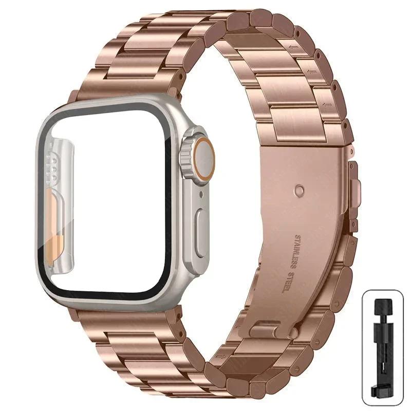 Armband i rostfritt stål + Ultrafodral för Apple Watch-band 10 42 mm 46 mm 44 mm 45 mm 41 mm 40 mm metallarmband för iwatch-serien 9 8 7 6 SE