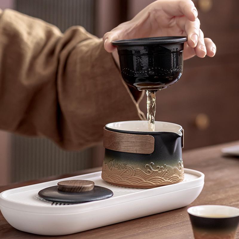 Guochao Travel Kung Fu Tea Set, Hand Grab Pot Cup, Business Festival Commemorative Leader Father Mid-Autumn Festival Gift