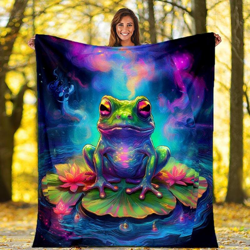 1pc Frog Printing Lightweight Flannel Blanket, Comfortable and Warm Blanket, for Camping Sofa Bed and Couch Office, Suitable for Gift Blanket