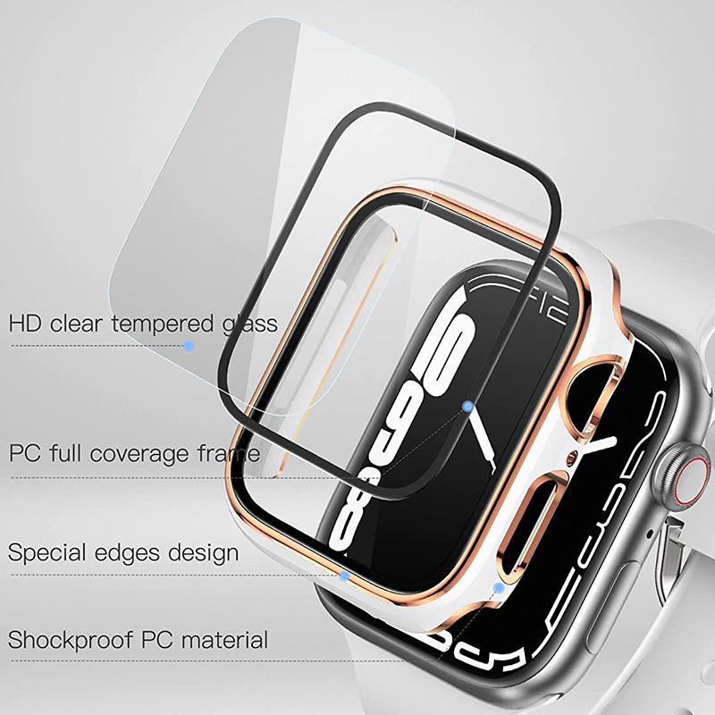 360 Full Screen Protector Bumper Frame Matte Hard Case For Apple Watch 8/7/6/SE/5 Cover Tempered Glass for IWatch 42/44/41/45mm