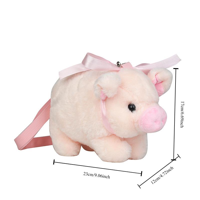 Women Cartoon Cute Fluffy Pink Pig Bag Animal Crossbody Bag Shoulder Bag