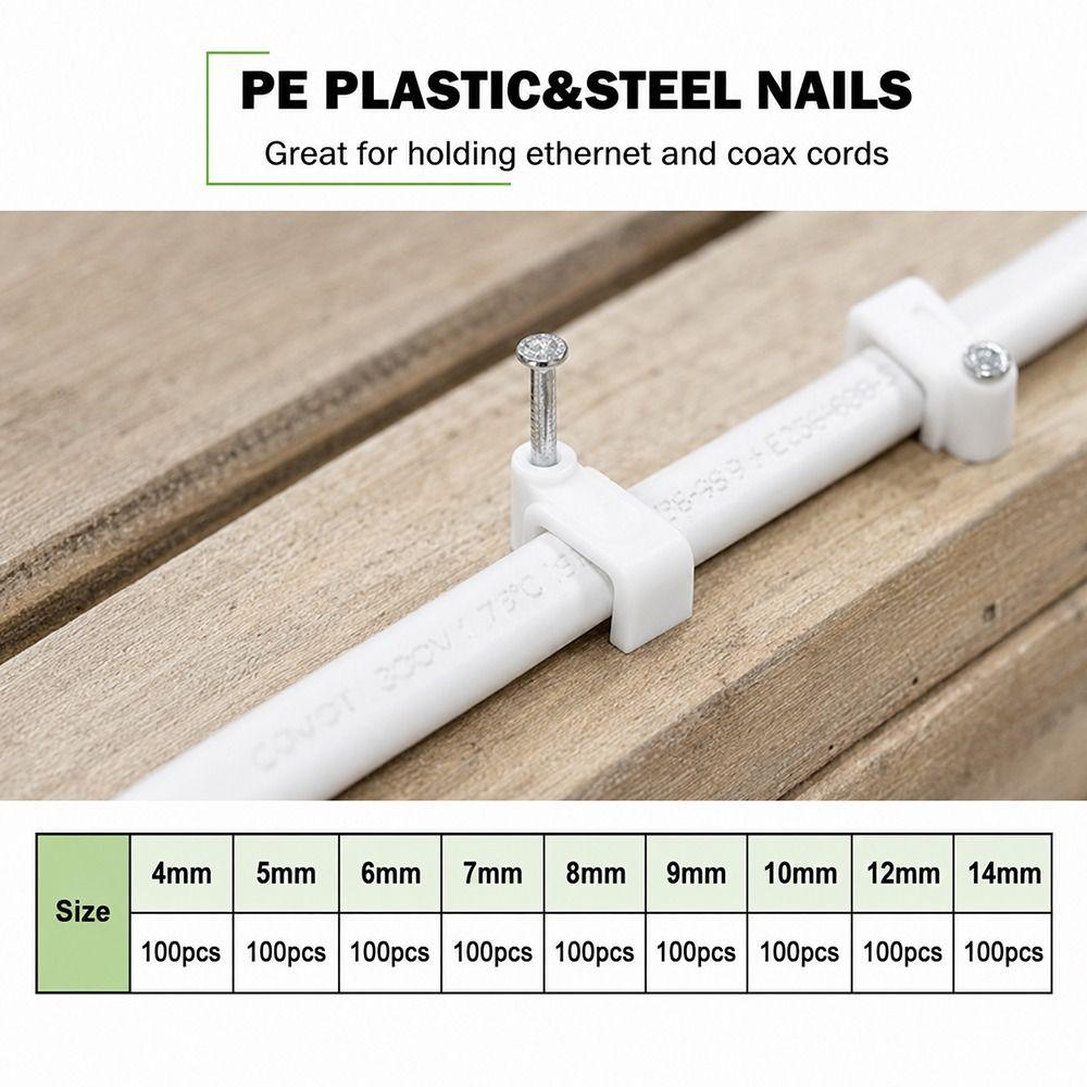 100Pcs Steel Nails Wire Clips 4-20mm Nail In Cable Clips Coaxial Nail Clamps  for Ethernet Cable