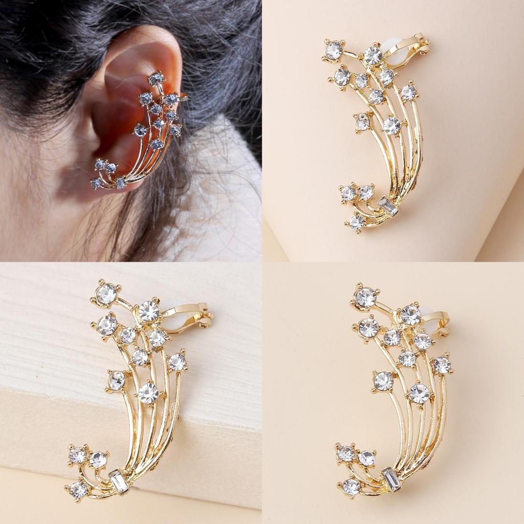 Gold Fashion Tone Flower Earrings With Rhinestone For Wedding Or Celebration
