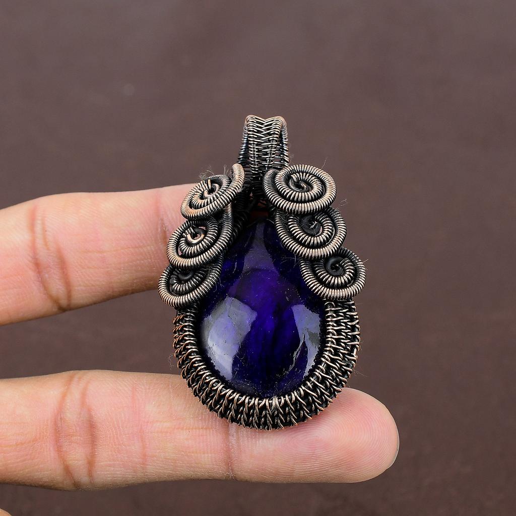 Natural Blue Labradorite Gemstone Copper Wire Wrap Pendant Gift 2.36" B3W85