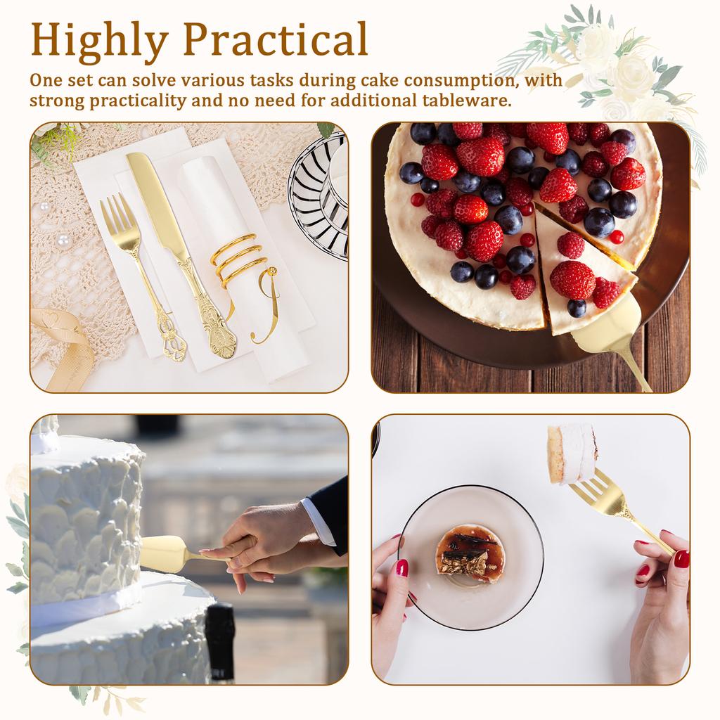 8/20 Pcs Cake Knife Fork and Server Set 410 Stainless Steel Tableware Set Wedding Cake Cutting Kit for Wedding Birthday Kitchen