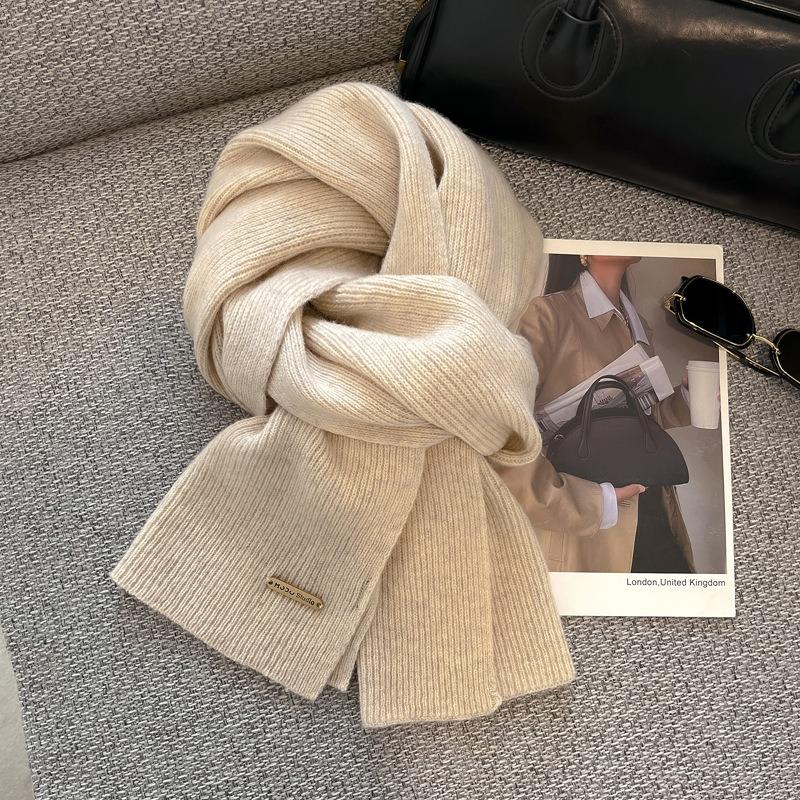 Solid color warm pure wool knitted scarf female couple versatile solid color scarf winter men