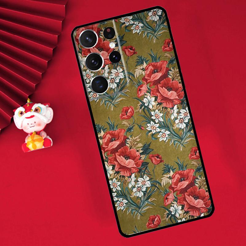 Russian Scarf Floral Case For Samsung Galaxy S25 S26 Ultra S21 S22 S20 S23 S24 Ultra Plus S10 S25 FE Cover Funda
