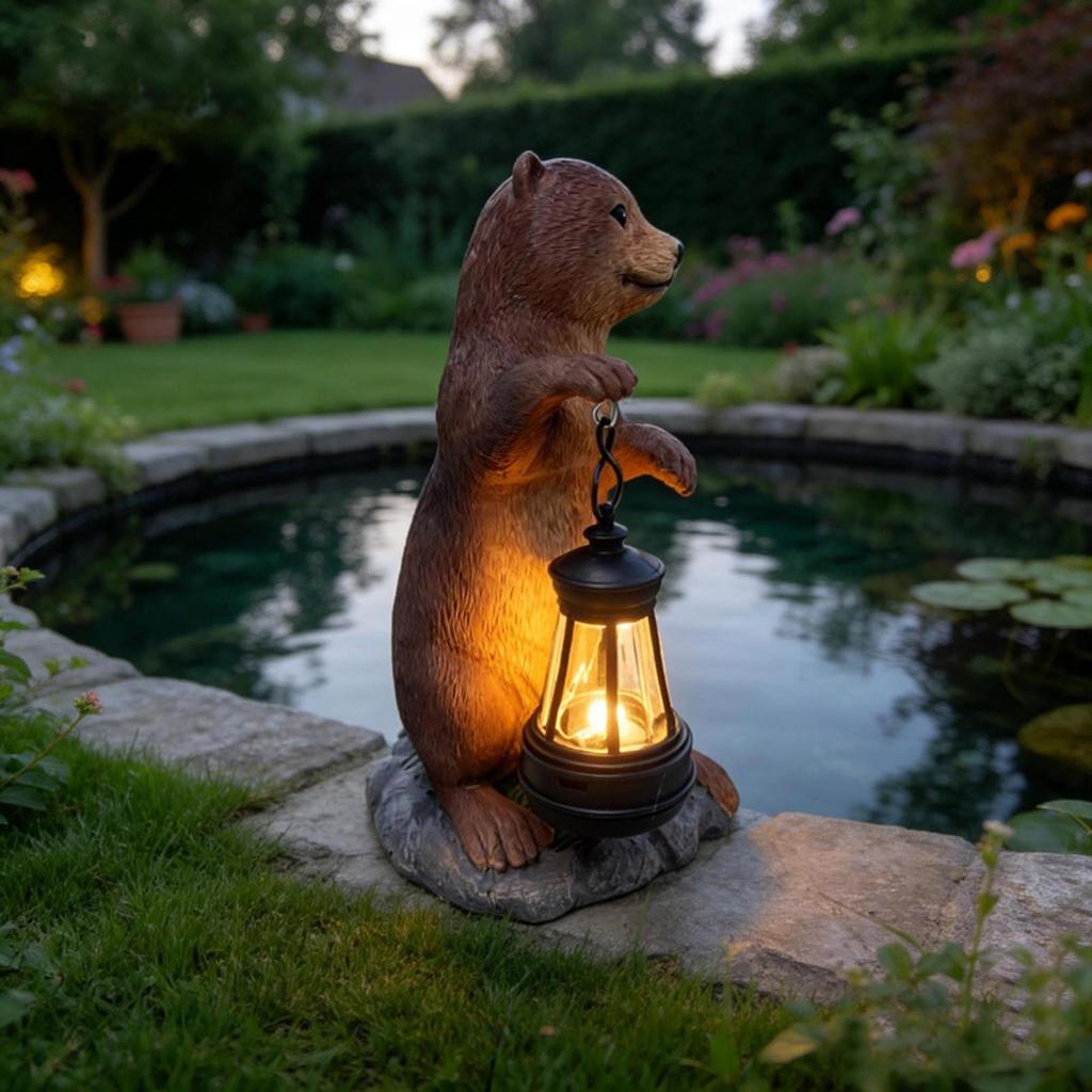 Solar Garden Statues Animal Figurine Light Outdoor Decor Solar Animal Statue With Lantern for Yard Backyard Lawn Patio Porch