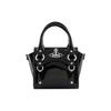 VIVIENNE WESTWOOD Silver Buckle Logo Flap Closure Leather Mini Shoulder Crossbody Bag Women Bags Black 42010085L001ON403PF