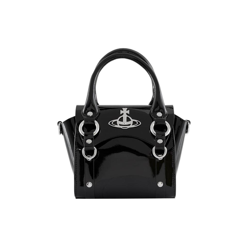 VIVIENNE WESTWOOD Silver Buckle Logo Flap Closure Leather Mini Shoulder Crossbody Bag Women Bags Black 42010085L001ON403PF
