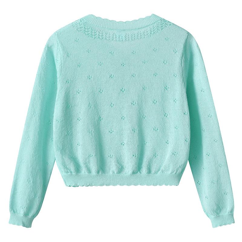 Dziecięca ażurowa kurtka swetrowa Krótki top Letnia ochrona przed słońcem Dziewczęcy kardigan dziergany Cienki