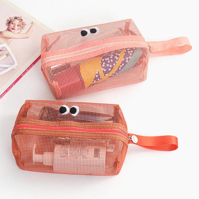 Large Capacity Mesh Makeup Bag Breathable Quick Dry Shower Toiletry Bag Portable Storage Bag Beach Travel Pouch Transparent