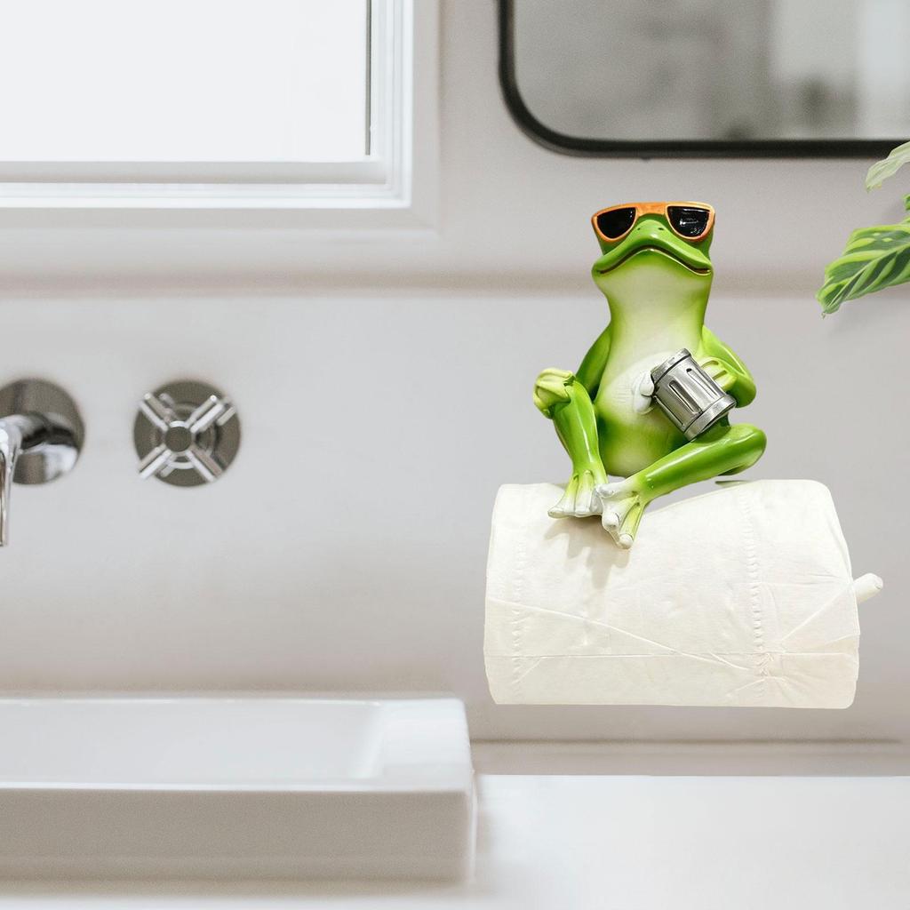 Bathroom Organizer Paper Holder Stand Creative Frog Figure Tissue Roll Dispenser for Wall Mounted Home Decoration