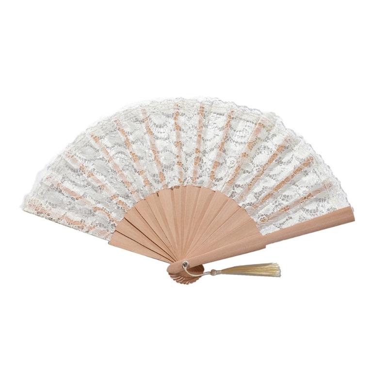 Lacework Handheld Fan with Wood Frame Decorative Fan For Wedding Ceremony Cooling Fan for Bridal Shower Decoration