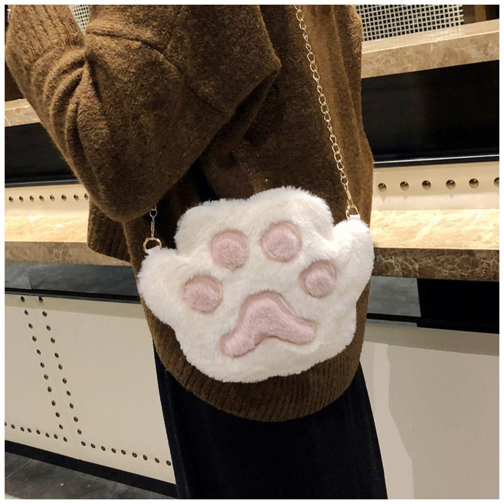Moda Donna Borsa a Tracolla a Forma di Zampa d'Orso in Morbida Pelliccia Sintetica Borsa a Catena Mini Soffice da Spalla Borsa Messenger Borsa Piccola Zampa d'Orso
