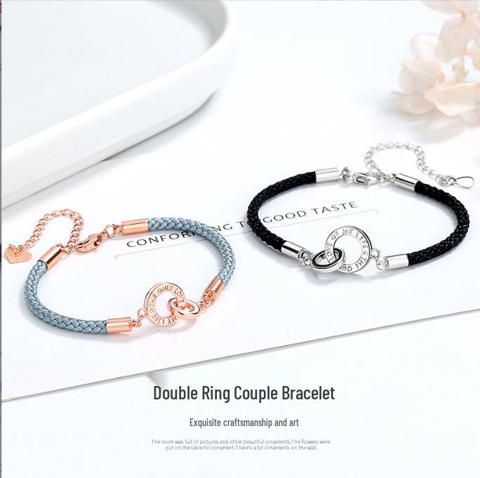 

Interlocking Geometric Double Ring Bracelets for Couples - Valentine s Day Gift Men s Single Bracelet
