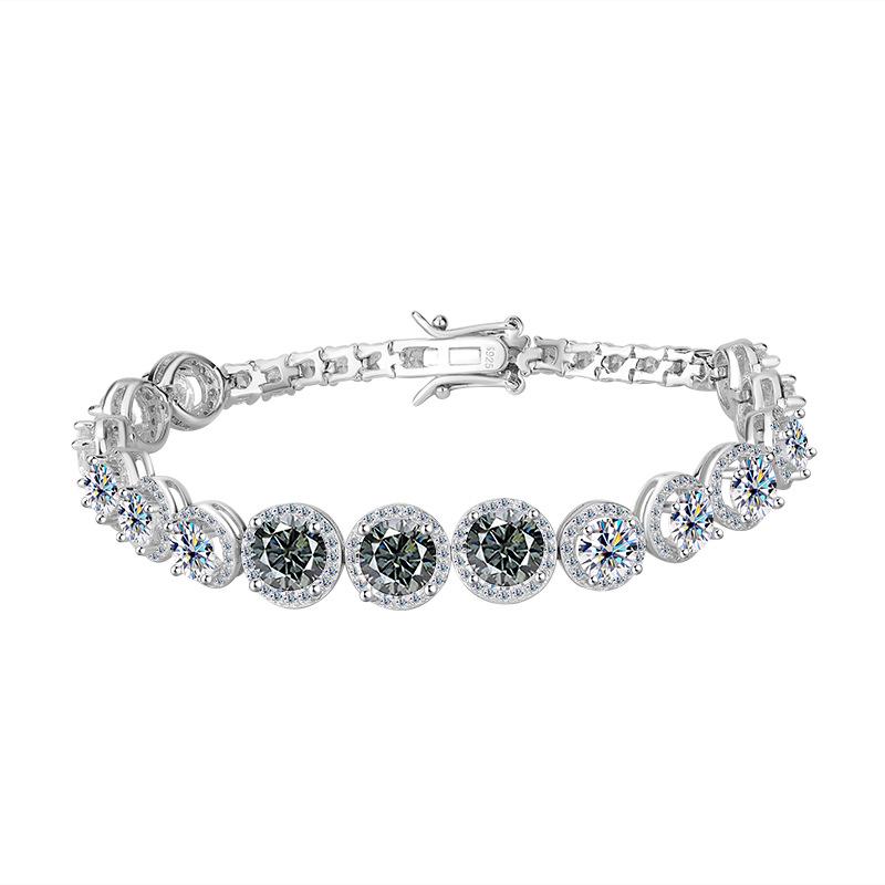 S925 Sterling Silver Moissanite Round Bracelet - Luxury Heavy Industry Style, Super Shiny High-End Women's Jewelry.