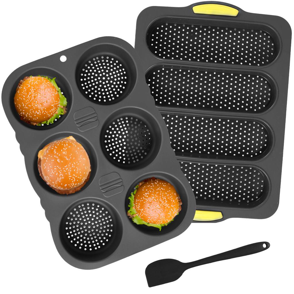 2Pcs Silicone Baking Tray Hamburger Bun Mold French Bread Pan Non-stick Baking Plate for Bread Mold Kitchen Cooking Baking Tool