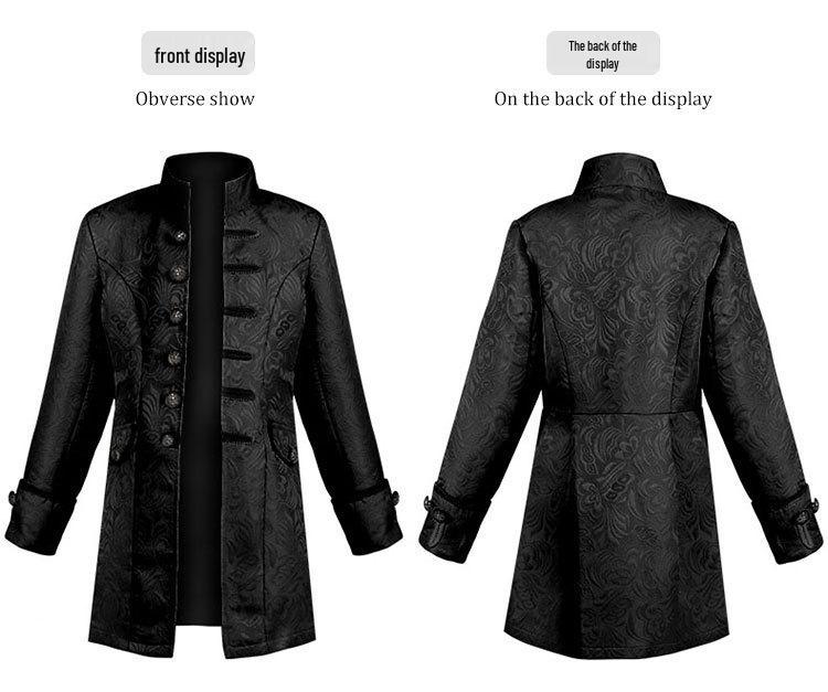2022 European & American Men's and Boys' Steampunk Retro Solid Color Stand-up Collar Coat