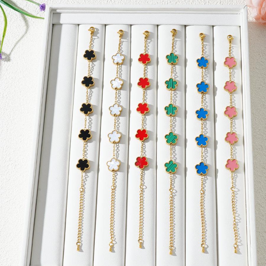 18K Gold-Plated Stainless Steel Five-Leaf Clover Bracelet with Mother-of-Pearl for Women