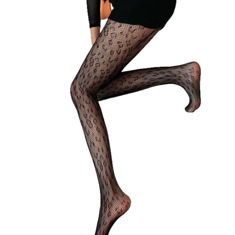 European Style Thin Silk Jacquard Leopard Print Tights - Women's Black Stockings