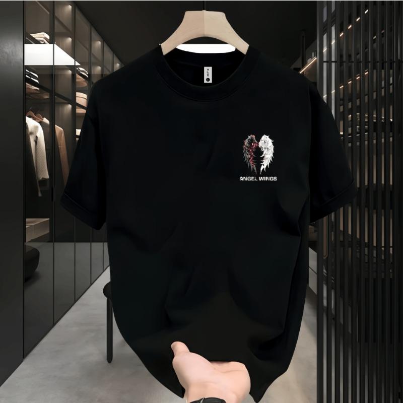 100% Pure cotton trendy short sleeved T-shirt for men's high-end fashion brand loose half sleeved top with round neck
