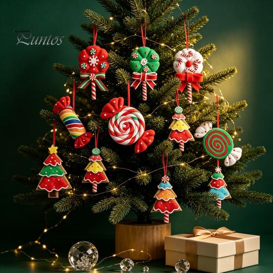 Rustic Holiday Ornaments 16 Pcs Christmas Lollipop Ornaments, Red Green Striped Peppermint Swirl Candy Cane Tree Decor Hanging Decoration, Colorful
