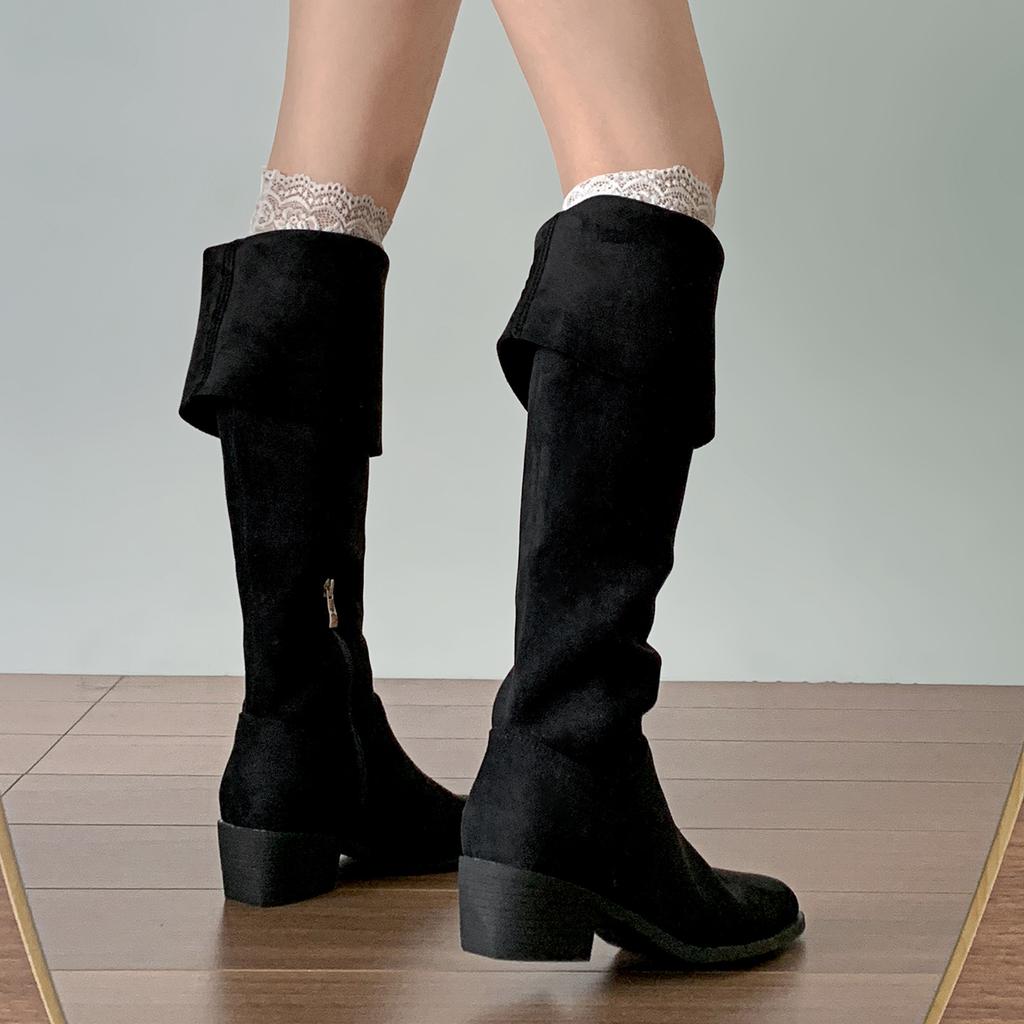 Queen Fan Black Retro Thick Heel Boots Children's Boots 2025 New Autumn Increase and Skinny Knight Boots