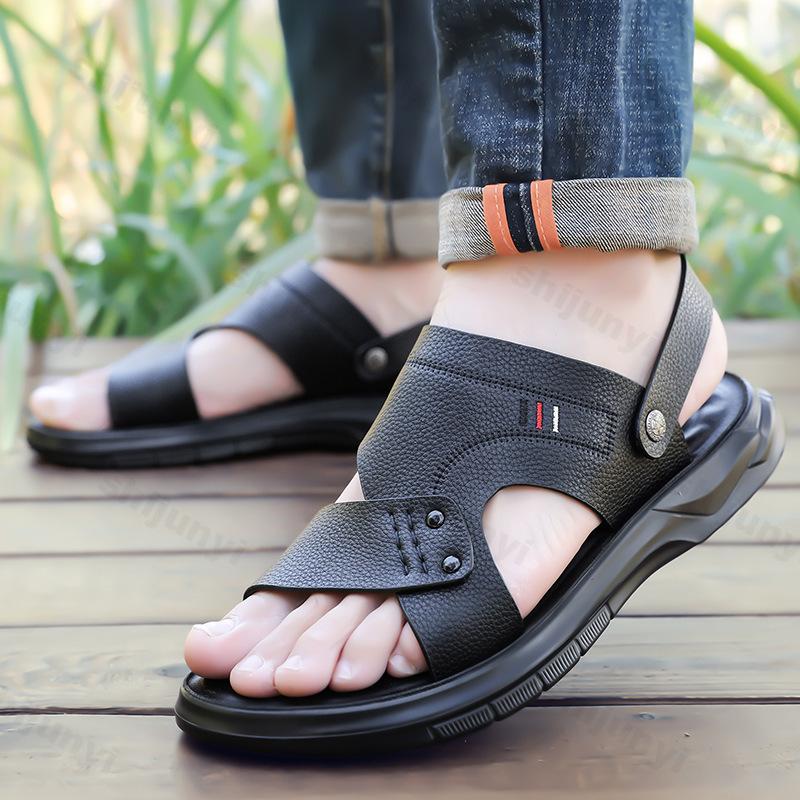 Fashion Men's Sandals Summer 2025 Casual Soft Bottom Driving Beach Shoes Slip-On Anti-Slip Microfiber Comfortable Sandals High Quality