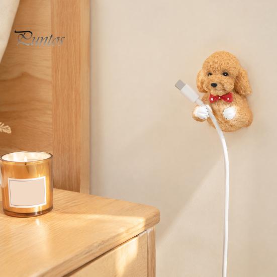 Nail Free Socket Hanger Puppy Power Outlet Hook, Self Adhesive Wall Mounted Cord Organizer, Resin Cute Decor for Wires Cable Management Holder