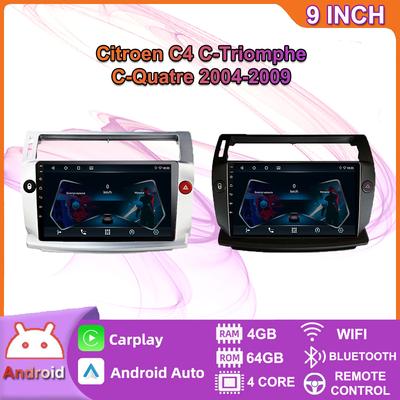 9 Inch Car Stereo Radio Carplay For Citroen C4 C-Triomphe C-Quatre 2004-2009 Android Car Multimedia Video Player GPS Navigation WIFI 4+64GB