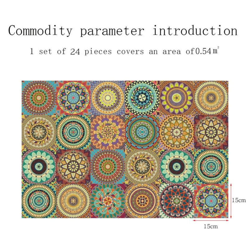 

24 шт. наклейки на плитку мандалы в стиле ретро, ​​красочные водонепроницаемые термостойкие самоклеящиеся плитки, пленка на стену ET216
