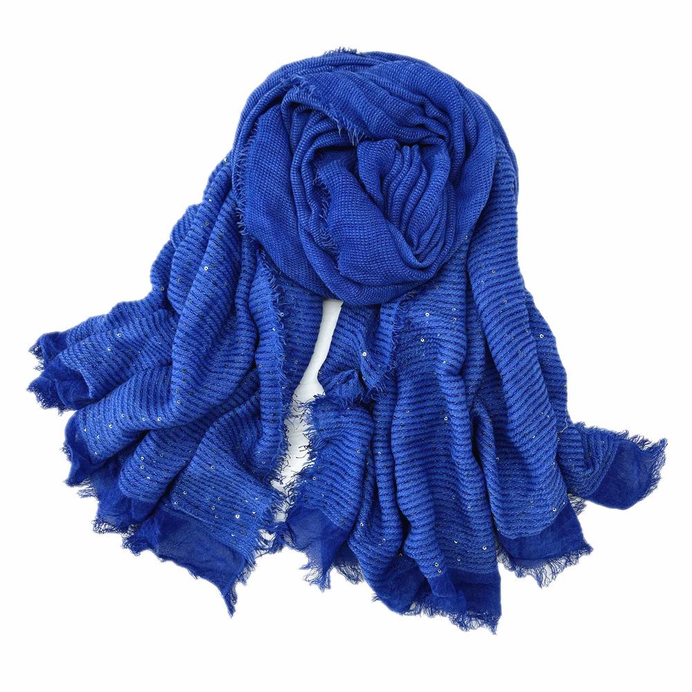 

шарф с пайетками осень и зима новый грязный крашеный цвет Моранди головной платок акриловая однотонная шаль сапфировый